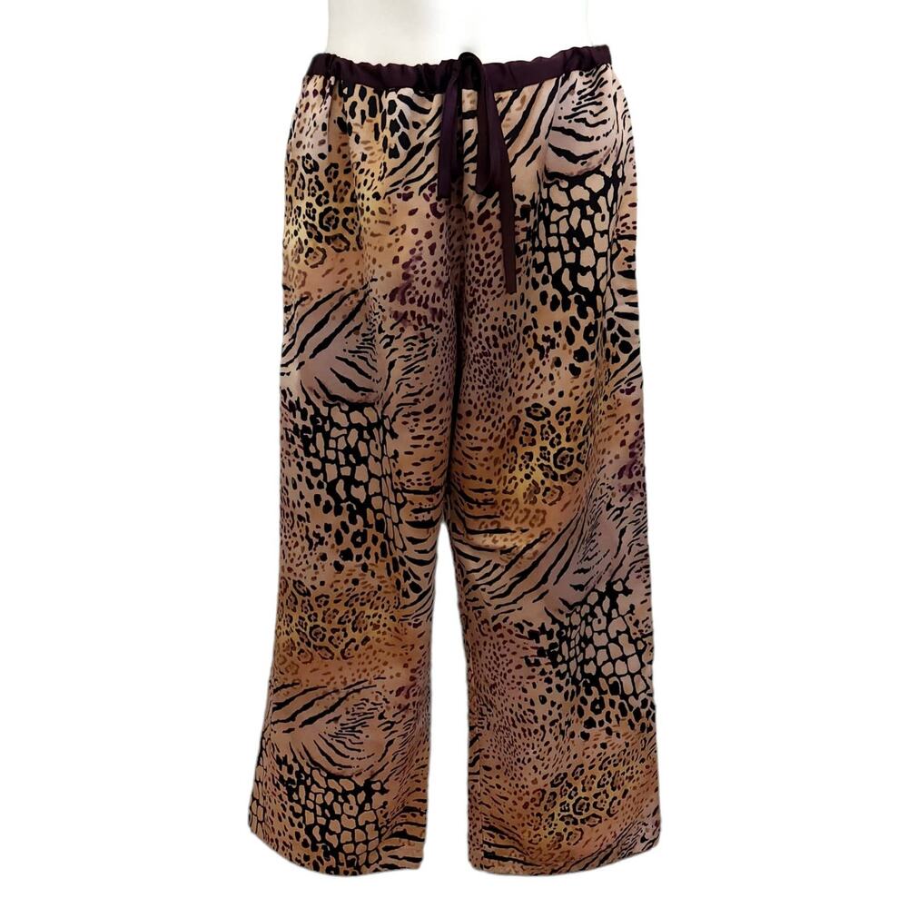 NATORI 2 pc leopard animal print silky lounge pajama pjs set crop pants top Sz S - Picture 3 of 10